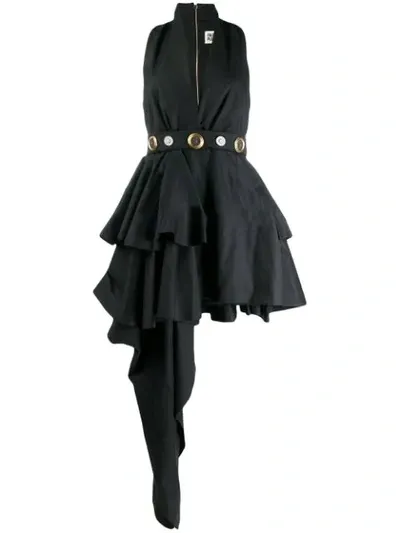 Fausto Puglisi Belted Asymmetric Dress In Black