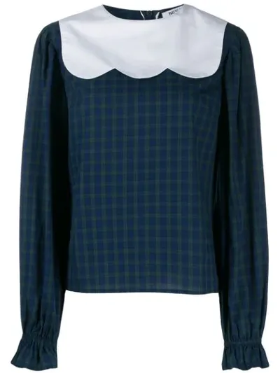 Batsheva Tartan Print Blouse In Blue