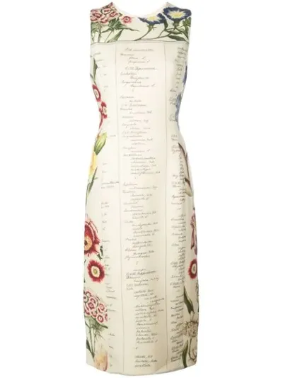 Oscar De La Renta Sleeveless Floral Script Sheath Dress In Ecru Multi