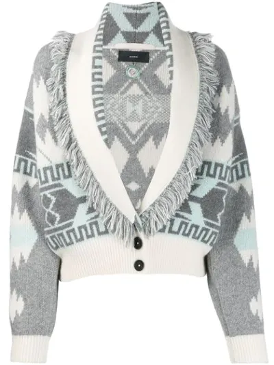 Alanui Fringed Lapel Cardigan In Grey