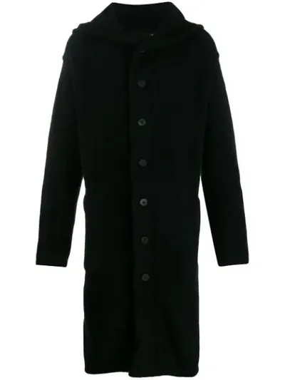 Isabel Benenato Single-breasted Hooded Coat In Black