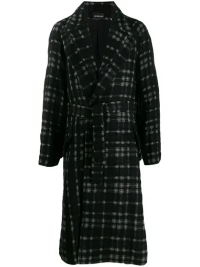 Ann Demeulemeester Belted Check Pattern Coat In Black