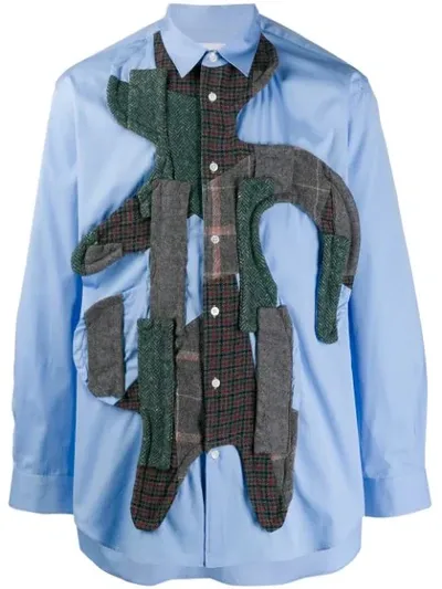 Comme Des Garçons Shirt Long-sleeved Patchwork Shirt In Blue