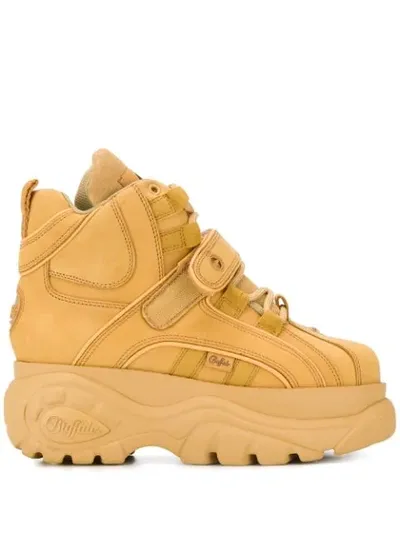 Buffalo 1348 Beige Leather High Top Sneaker In Yellow