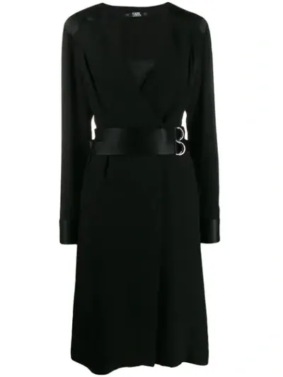 Karl Lagerfeld Pleated Slip Wrap Dress In Black