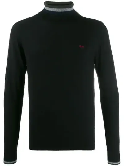 Sun 68 Stripe Detail Roll Neck Jumper In Black