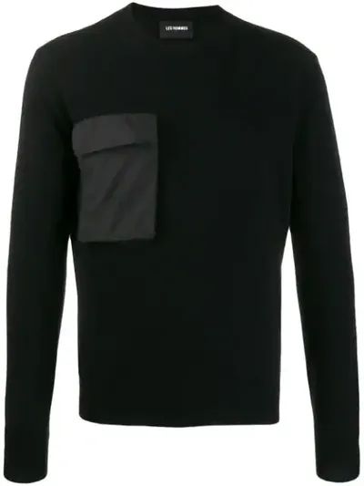 Les Hommes Chest Pocket Fine Knit Jumper In Black