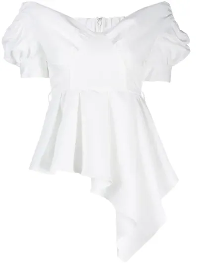 Self-portrait Asymmetric Belted Top In White