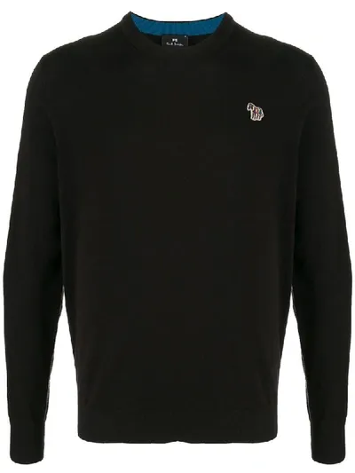 Ps By Paul Smith Zebra-embroidered Cotton-blend Knitted Jumper In Black