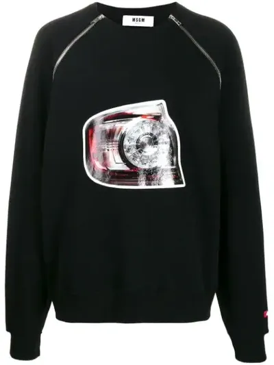 Msgm Lucida Print Zipped Sweater In Black