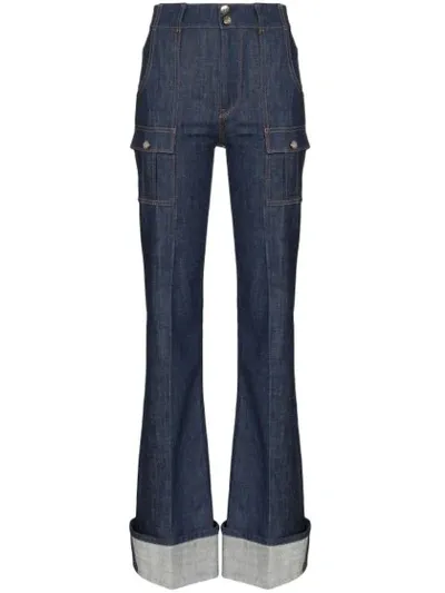 Chloé Patch Pockets Flared Jeans In Blue