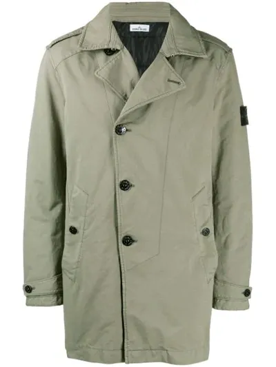 Stone Island Button Up Coat In Green