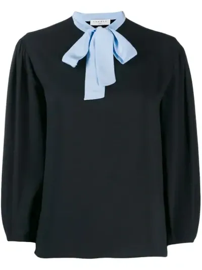 Sandro Contrast Bow Blouse In Black