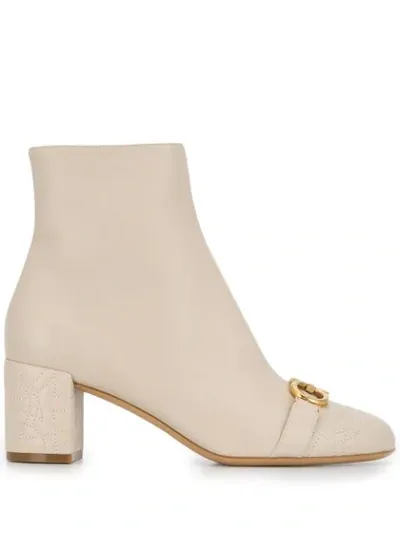 Ferragamo Primula Quilted Leather Gancini Booties In Neutrals