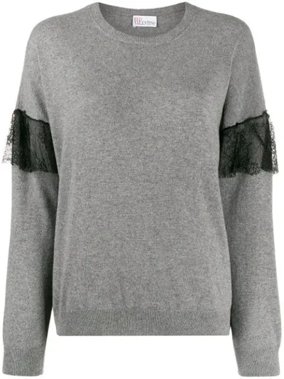 Red Valentino Ruffle Lace Insert Jumper In Grey