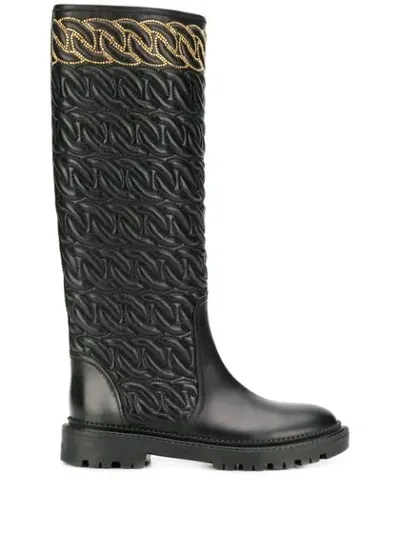 Casadei Embossed Knee High Boots In Black