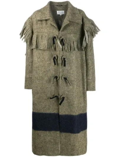 Maison Margiela Fringed Panelled Coat In Green