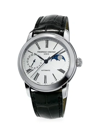 Frederique Constant Men's Swiss Automatic Classic Moonphase Manufacture Black Leather Strap Watch 42mm