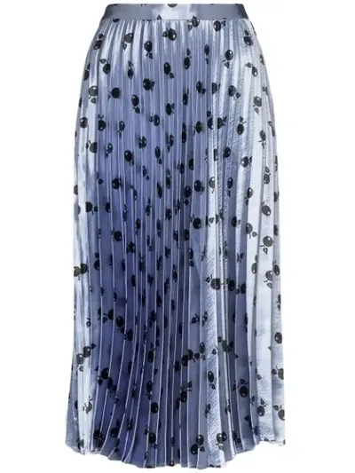 Hvn Tracy Metallic Printed Pleated Satin Midi Skirt In Blue