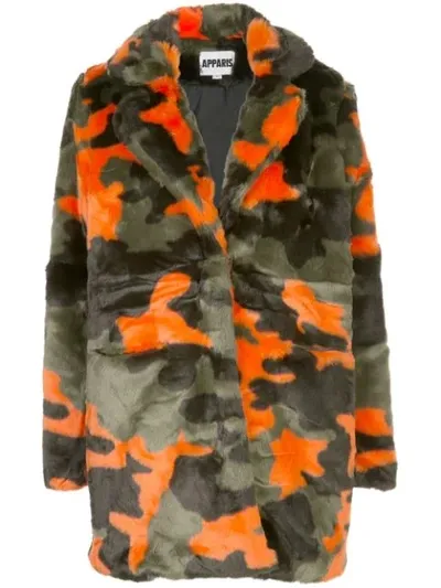 Apparis Aliya Faux-fur Camouflage Coat In Green