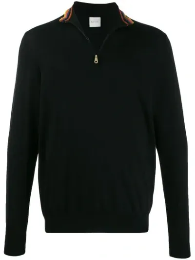 Paul Smith Striped Detail Zipped Sweater In Black