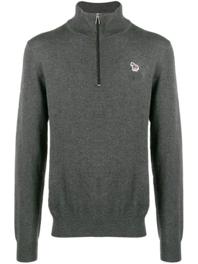 Ps By Paul Smith Zipped Turtle Neck Sweater In Grey