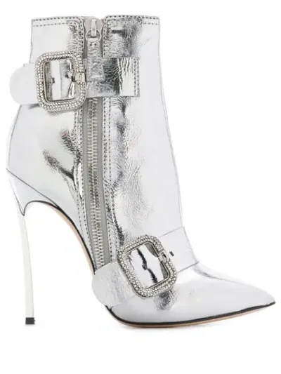 Casadei Metallic Stiletto Ankle Boots In Silver