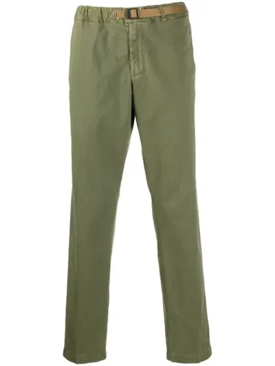 White Sand Contrast Belt Straight Leg Trousers In Green