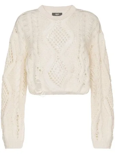 Amiri Open-knit Cropped Jumper In White