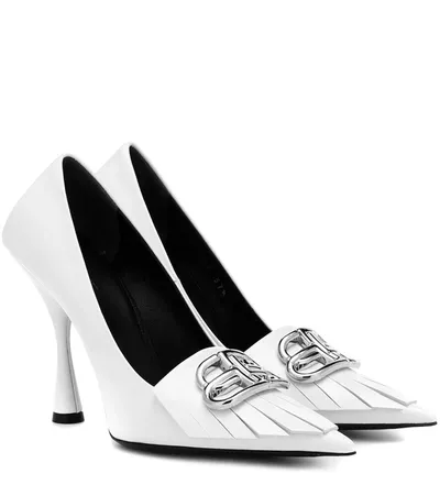 Balenciaga Knife Bb-logo Fringed Leather Pumps In White