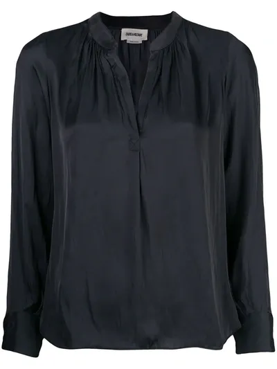 Zadig & Voltaire Tink Draped Satin Blouse In Noir