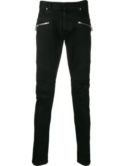 Balmain Skinny Jeans With Ribbed Inserts In Black