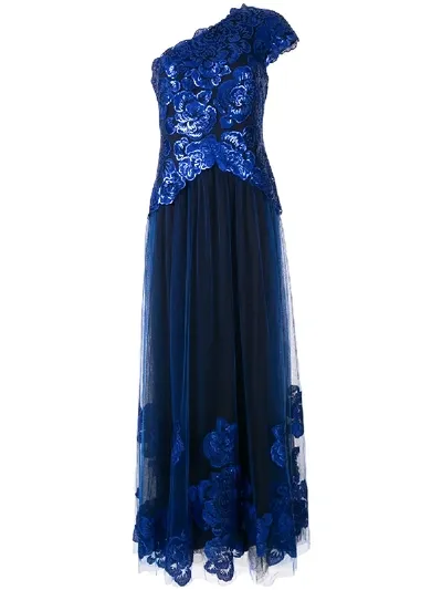 Tadashi Shoji Embellished One-shoulder Dress In Blue