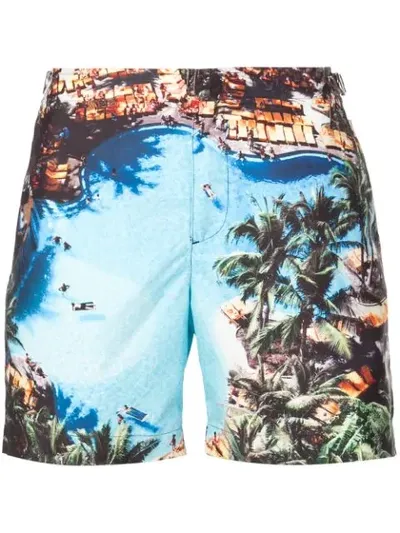 Orlebar Brown Bulldog Blue Palms Swim Shorts Pooling Around In Multicolour