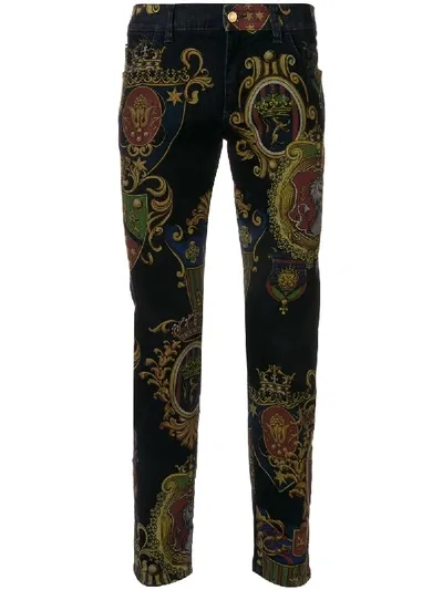 Dolce & Gabbana Crest Print Jeans In Blue