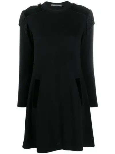 Alberta Ferretti Fringe Appliqué Shift Dress In Black