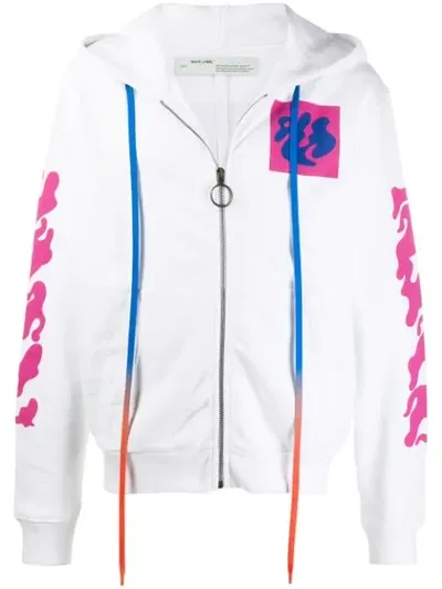 Off-white Zip Front Graphic Print Hoodie In White Mult