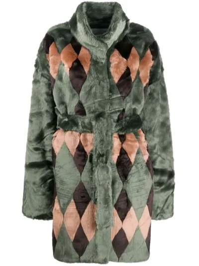 Antik Batik Textured Furry Coat In Green