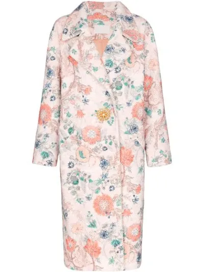 Peter Pilotto Bouclé Floral Jewel Button Coat In Multicolour