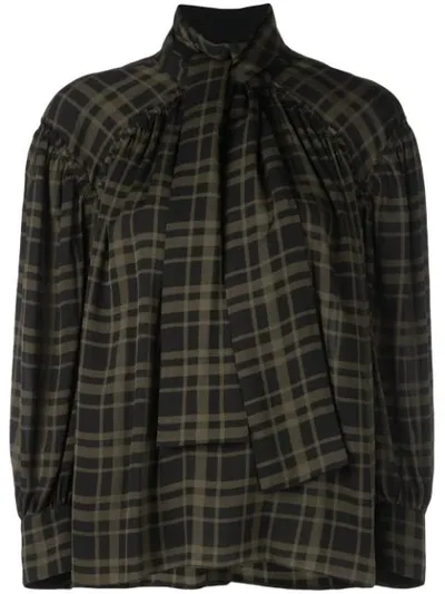 Proenza Schouler Plaid Chiffon Necktie Blouse In Green