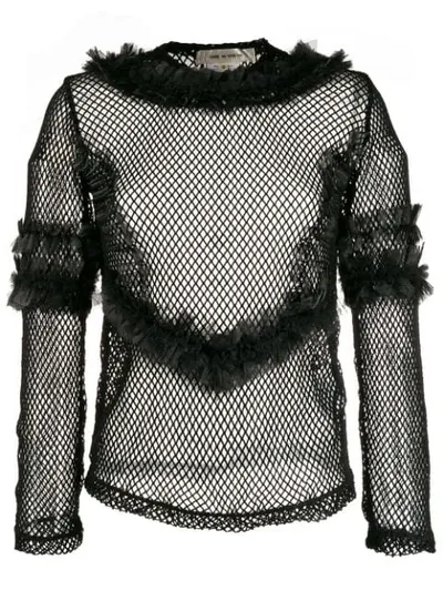 Comme Des Garçons Mesh Ruffle Top In Black