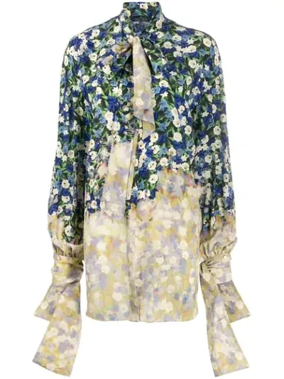 Rokh Draped Floral Print Shirt In Blue