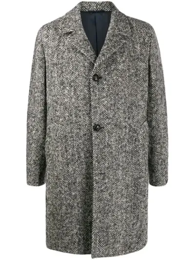 Mp Massimo Piombo Douglas Woven Herringbone Coat In Grey