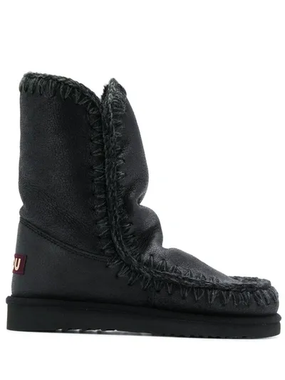 Mou Stitch Detail Snow Boots In Black