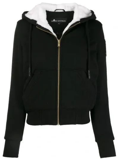 Moose Knuckles Zip Up Hoodie In Black