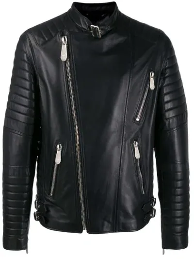 Philipp Plein Leather Biker Jacket In Black