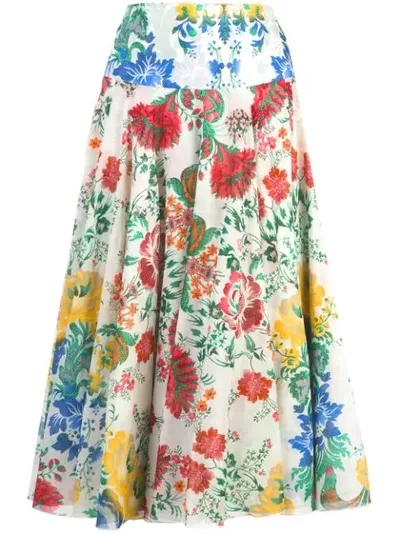 Samantha Sung Aster Floral Print Skirt In White