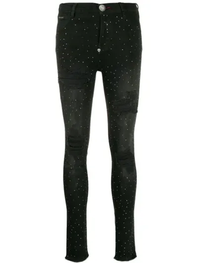 Philipp Plein Crystal Denim Leggings In Black