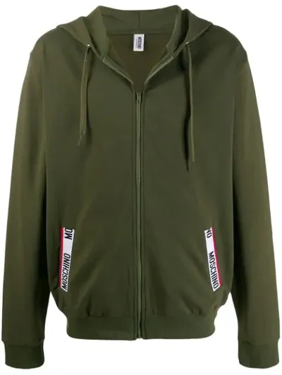 Moschino Logo Tape Zipped Hoodie In Militare