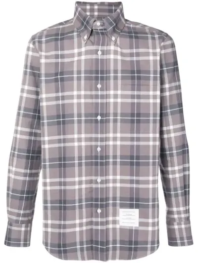 Thom Browne Center-back Stripe Tb Tartan Shirt In Grey